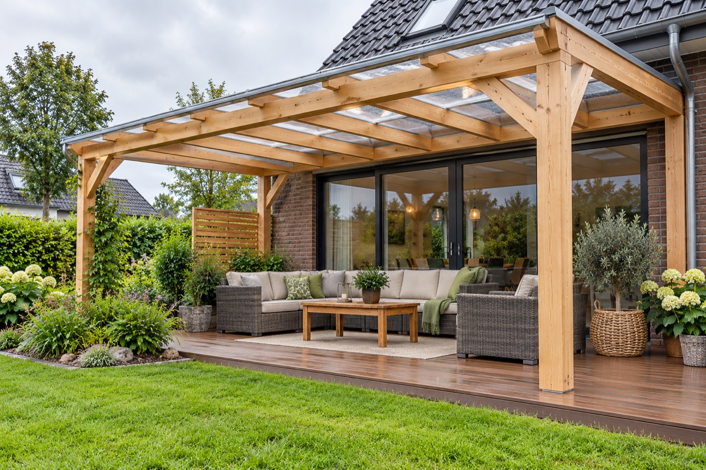 Fertiger Holzcarport am Wohnhaus