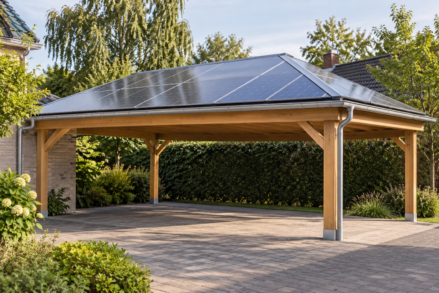 Holzcarport mit Photovoltaikdach