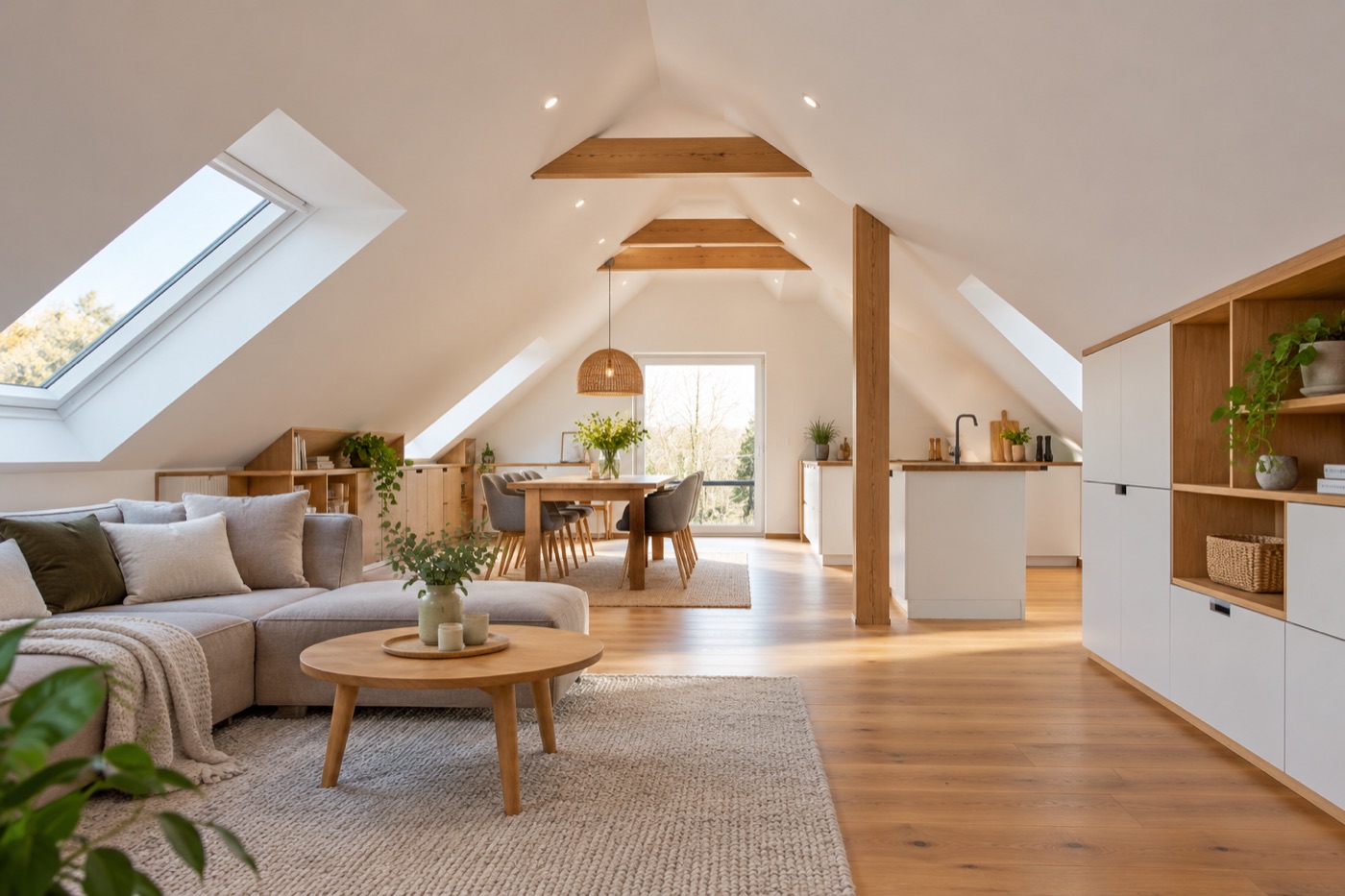 Offener Innenausbau mit Holzdetails